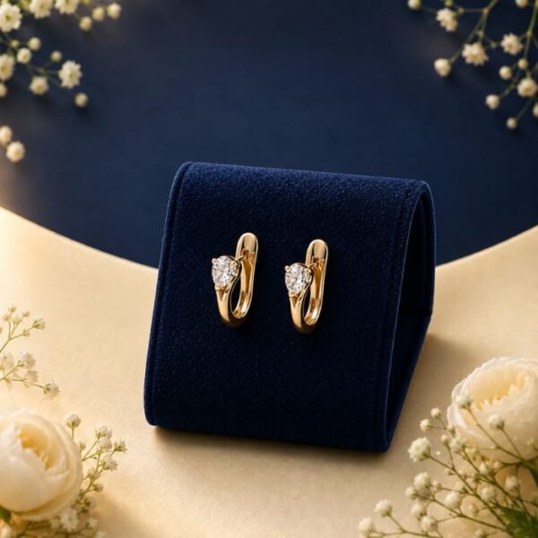 Minimal heart solitaire lab grown diamond hoop earrings in 14 carat gold