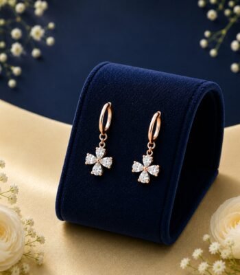 Floral drop lab-grown diamond hoop earrings in 14 carat gold