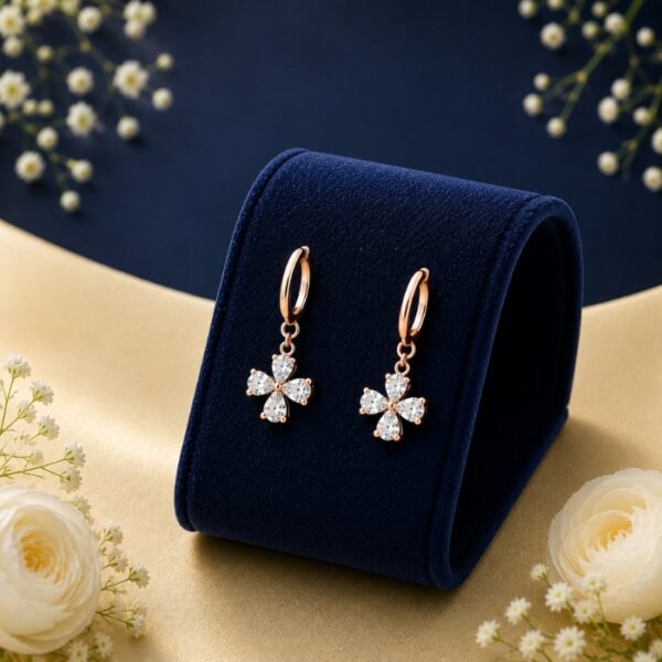 Floral drop lab-grown diamond hoop earrings in 14 carat gold