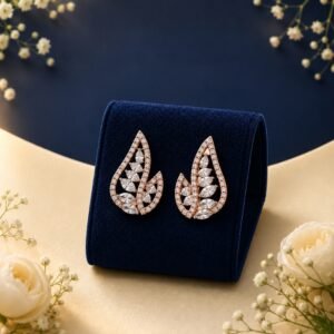 Royal leaf drop lab-grown diamond designer earrings in 14 carat gold