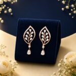 Elegant leaf drop lab-grown diamond designer earrings in 14 carat gold