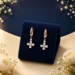 Charming clover drop lab-grown diamond hoop earrings in 14 carat gold