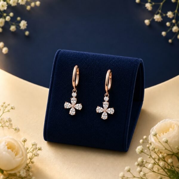 Charming clover drop lab-grown diamond hoop earrings in 14 carat gold
