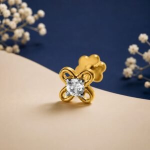 Petal Kiss Lab Grown Diamond Nose Pin front side top and angled view with floral diamond design