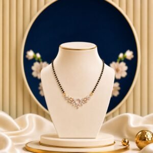 Aarunya Lab Grown Diamond Mangalsutra displayed from front view, side view, top view, and angled perspective with sparkling lab grown diamonds