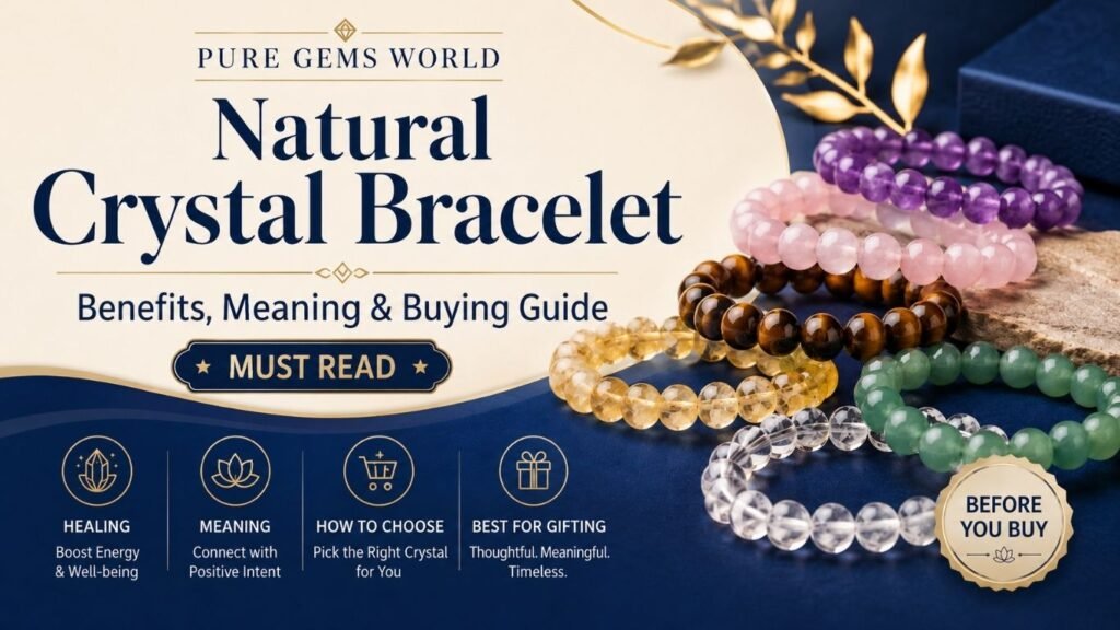 Natural Crystal Bracelet collection by Pure Gems World featuring Amethyst, Rose Quartz, Tiger Eye, Citrine, Clear Quartz, and Green Aventurine healing bracelets