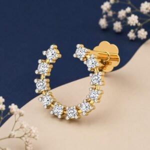 Crescent Spark Lab Grown Diamond Nose Pin displayed from front, side, top, and angled perspective with moon-inspired diamond design
