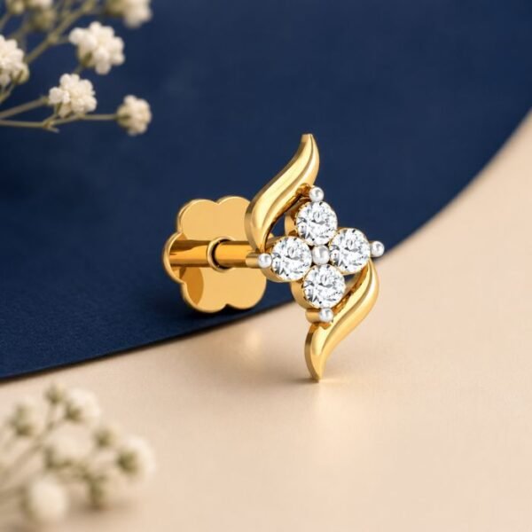 Aura bloom lab grown diamond nose pin elegant floral jewelry close up view