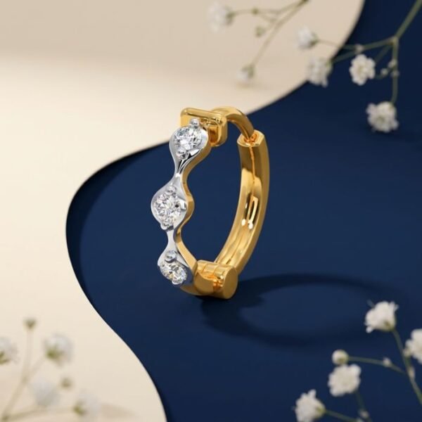 Front view of curved triple diamond nose ring elegant design