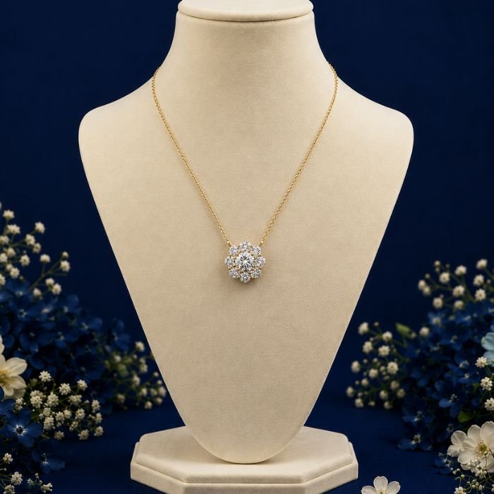 Floral Cluster CVD Diamond Pendant Front view of floral cluster CVD diamond pendant with brilliant sparkle