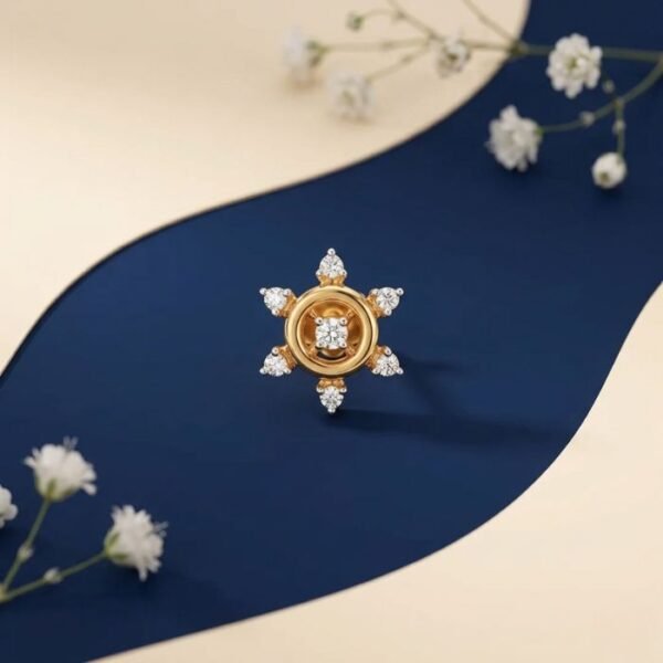 Sunburst Lab Grown Diamond Nose Ring with radiant floral diamond design