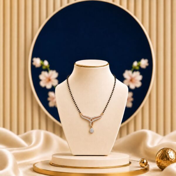 Zenith Drop Lab Grown Diamond Mangalsutra displayed in front view, side view, top view, and angled perspective with elegant drop-inspired diamond detailing