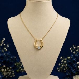 Front view of horseshoe drop lab grown diamond pendant with elegant sparkle