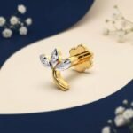 Front view of marquise leaf diamond nose pin elegant design