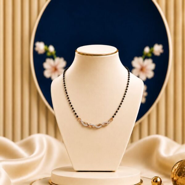 Seraphina Lab Grown Diamond Mangalsutra displayed in front view, side view, top view, and angled perspective with sparkling diamond detailing