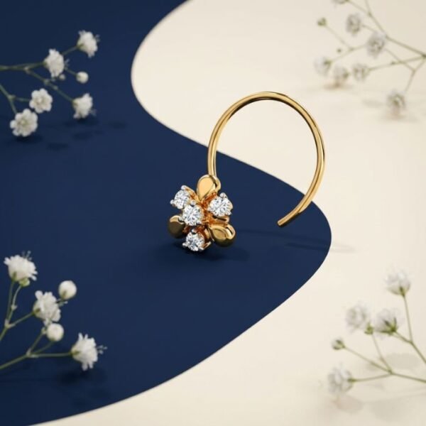 Sunpetal lab grown diamond nose ring floral nose pin front side top angled views