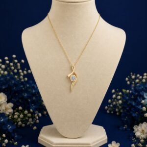 Front view of flowing ribbon lab grown diamond pendant with elegant sparkle