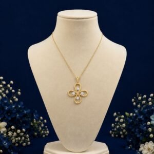 Front view of open petal lab grown diamond pendant with floral elegance