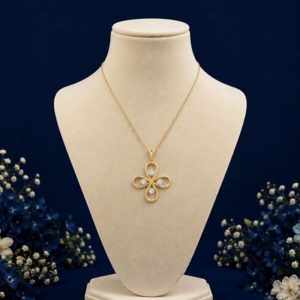 Front view of open petal lab grown diamond pendant with floral elegance