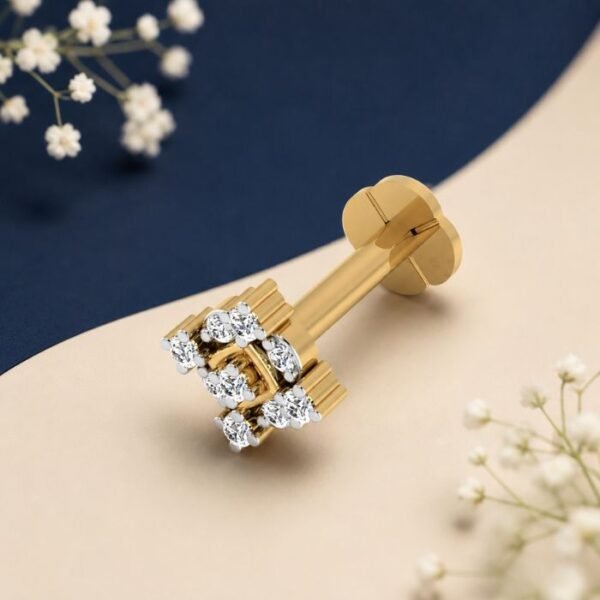 Square Halo Lab Grown Diamond Nose Pin with elegant geometric halo diamond design