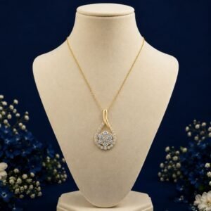 Front view of pear cluster lab grown diamond pendant with elegant sparkle