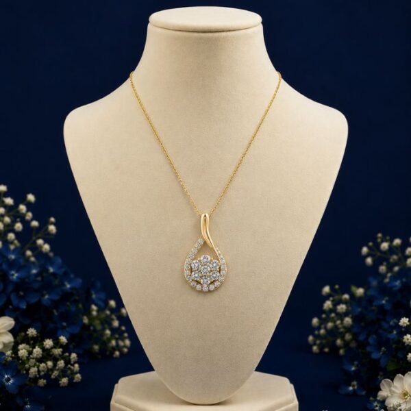 Front view of pear cluster lab grown diamond pendant with elegant sparkle