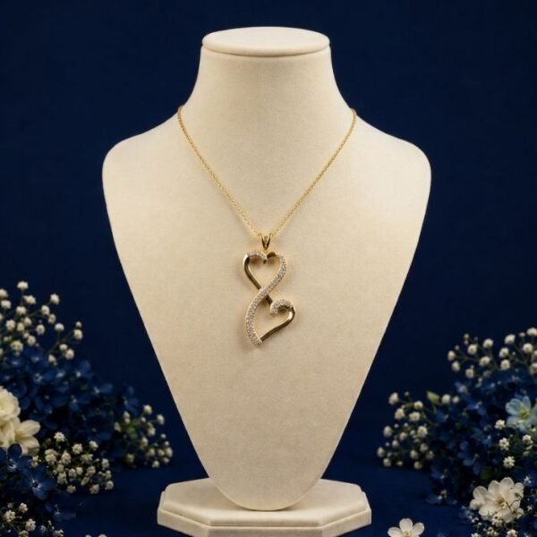 Twin Heart Lab Grown Diamond Pendant front side top angled views