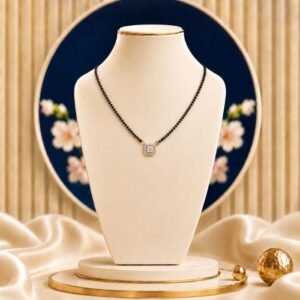Square Halo Lab Grown Diamond Mangalsutra with elegant geometric diamond pendant design