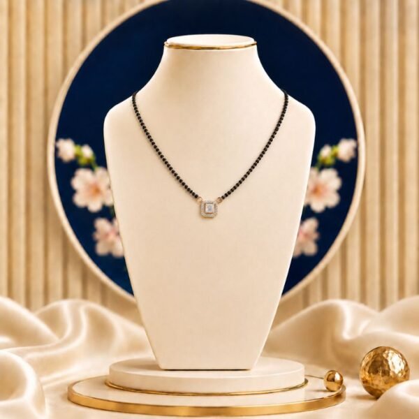 Square Halo Lab Grown Diamond Mangalsutra with elegant geometric diamond pendant design