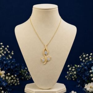 Front view of leaf twist lab grown diamond pendant with elegant sparkle