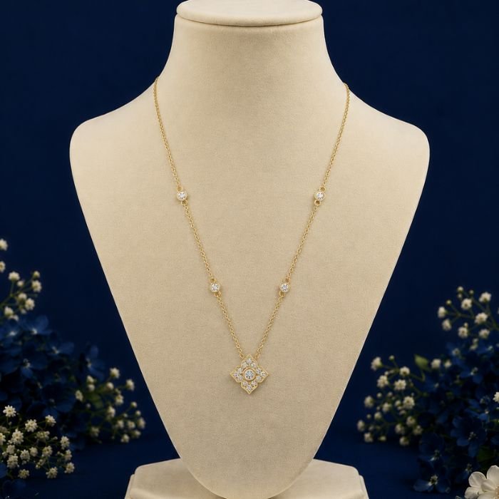 Ornate Square Lab Grown Diamond Pendant Front view of ornate square lab grown diamond pendant with luxurious sparkle