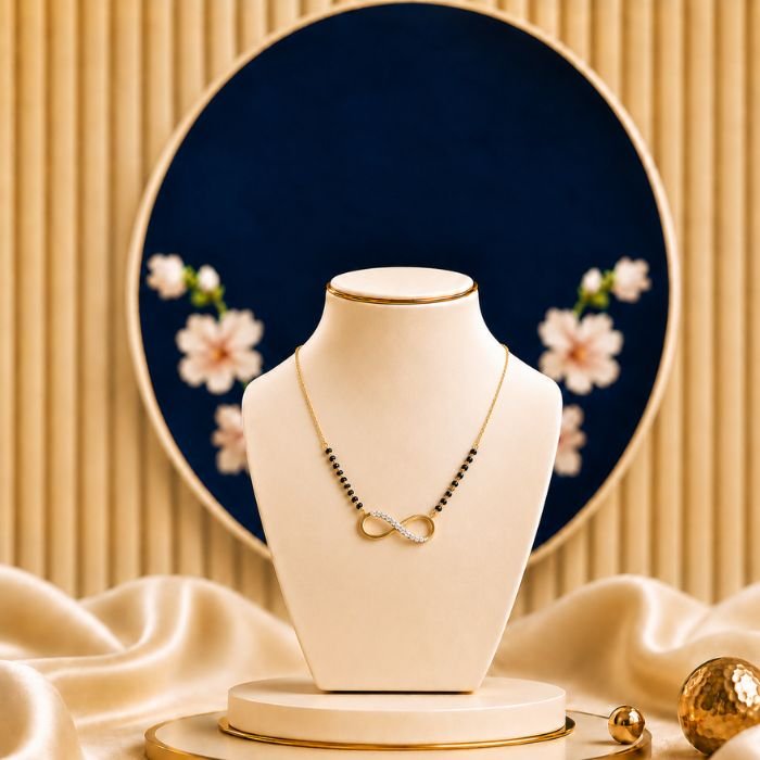 Noore Infinity Lab Grown Diamond Mangalsutra Front View Noore Infinity Lab Grown Diamond Mangalsutra elegant infinity design with lab grown diamonds