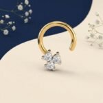 Front view of three stone diamond nose ring elegant design