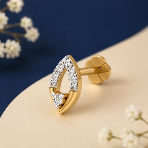 Open Pear Lab Grown Diamond Nose Pin displayed from front, side, top, and angled perspective views