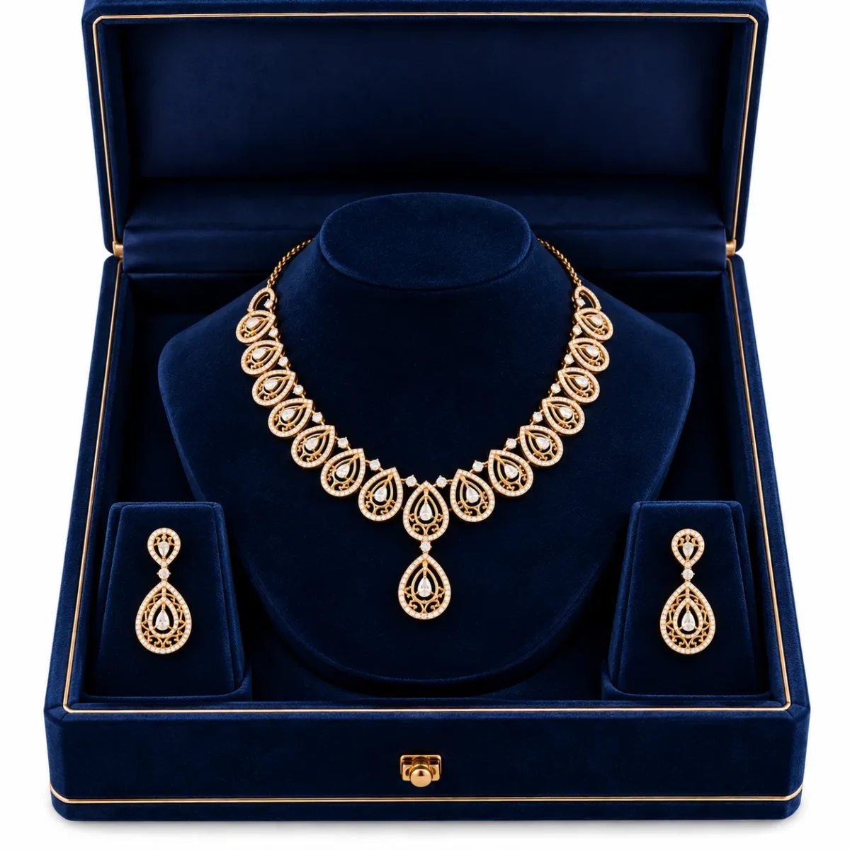 18K Gold Bridal Necklace Set with Earrings – Lab Grown Diamond Jewellery Set - Image 4