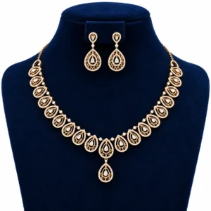 18K Gold Bridal Necklace Set with Earrings featuring Lab Grown Diamonds