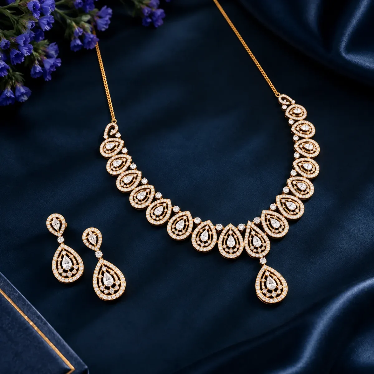 18K Gold Bridal Necklace Set with Earrings – Lab Grown Diamond Jewellery Set - Image 2