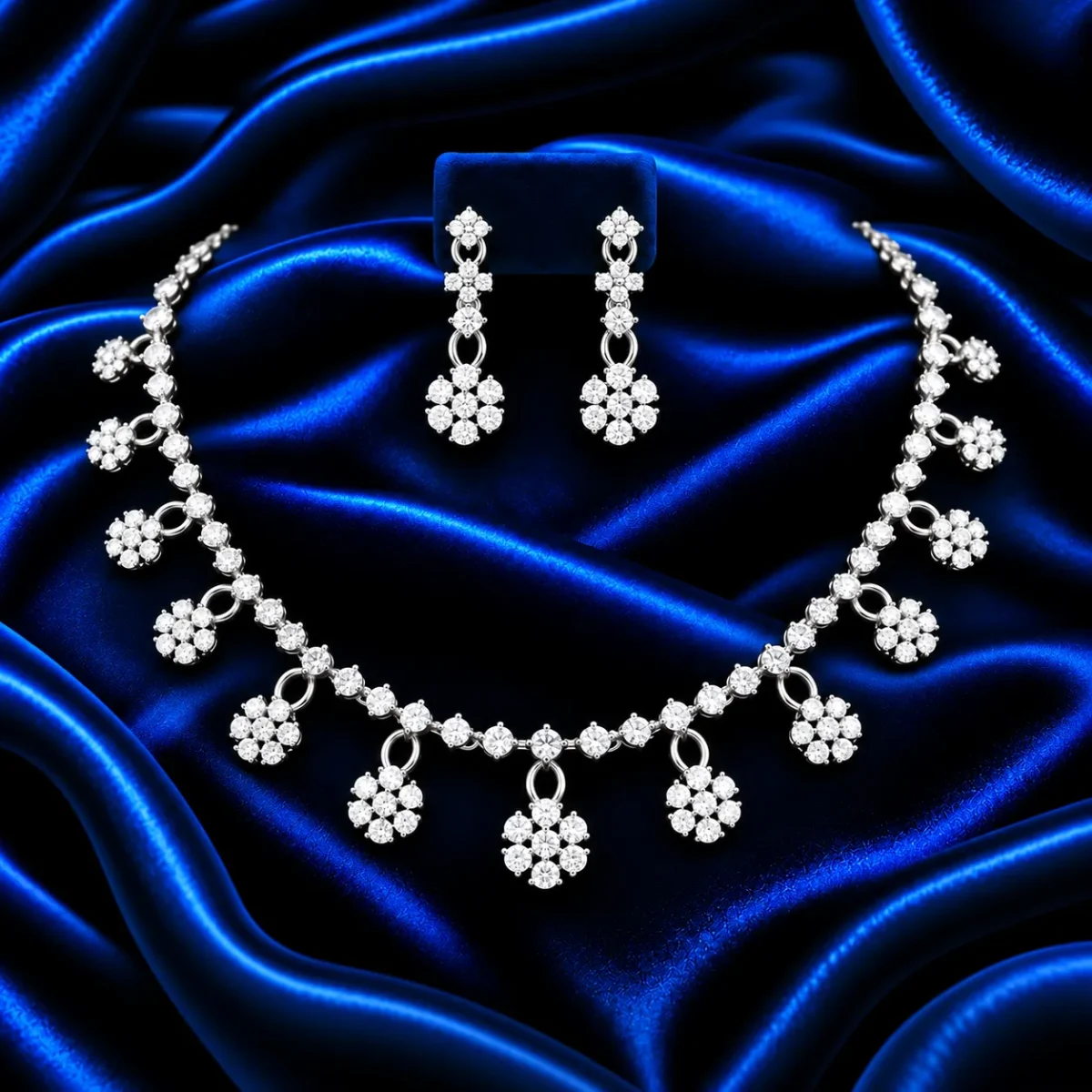 18K Gold Floral Cluster Lab Grown Diamond Necklace Set for Women - Image 2