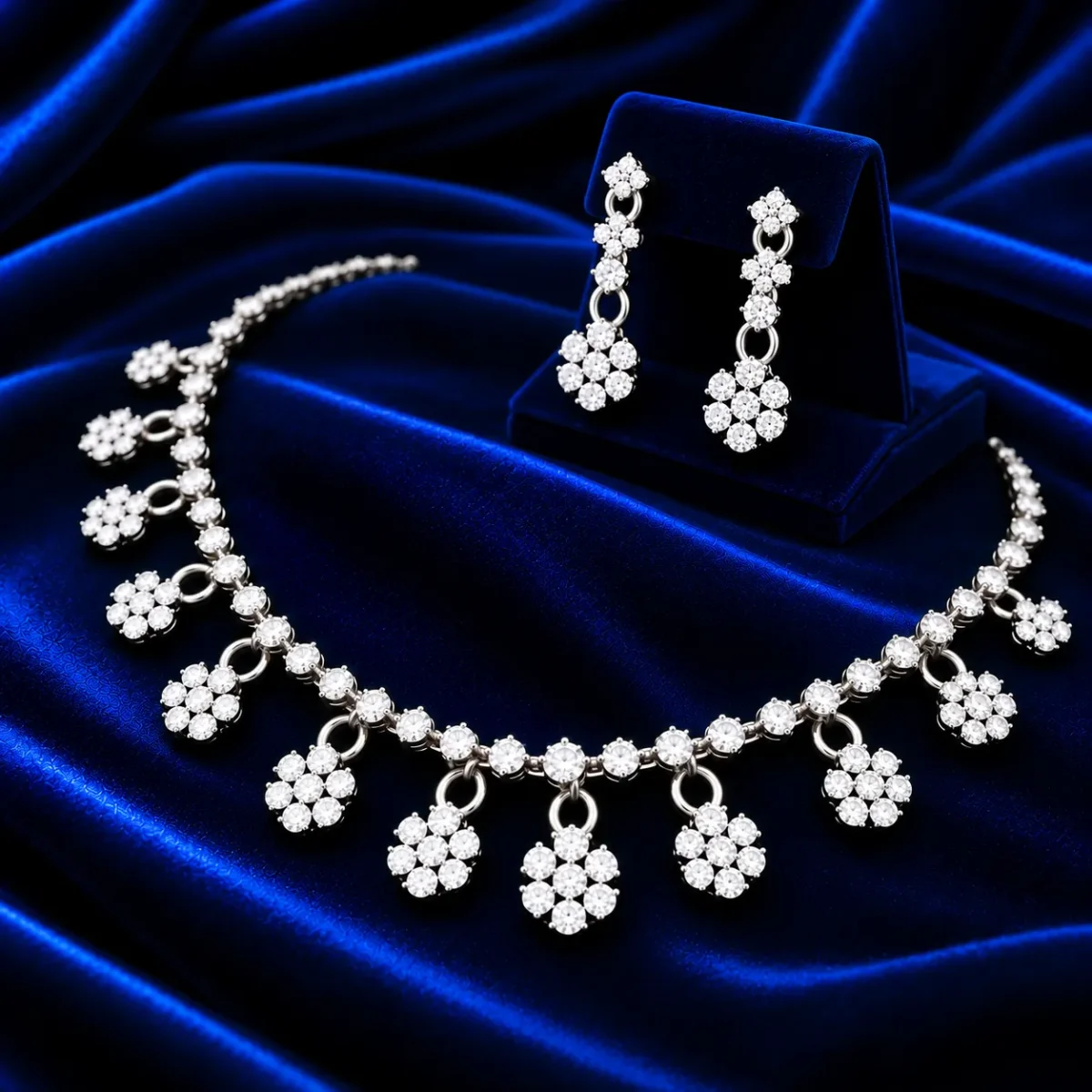 18K Gold Floral Cluster Lab Grown Diamond Necklace Set for Women - Image 3