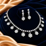 18K Gold Floral Cluster Lab Grown Diamond Necklace Set for Women - Image 4