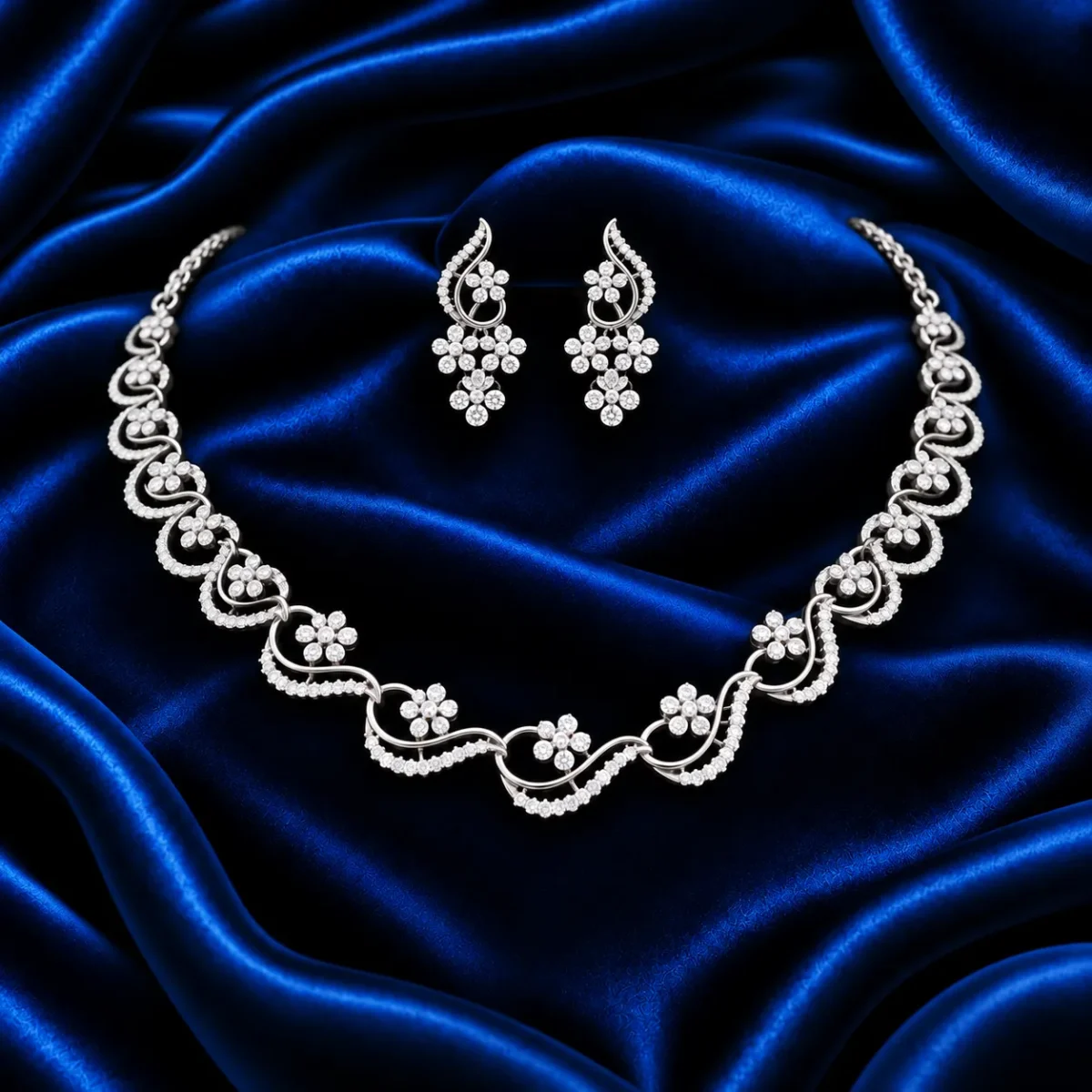 18K Gold Floral Wave Lab Grown Diamond Necklace Set - Image 2