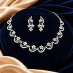 18K Gold Floral Wave Lab Grown Diamond Necklace Set - Image 4