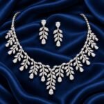 18K Gold Pear Cut Lab Grown Diamond Floral Necklace Set with Earrings - Image 2