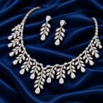 18K Gold Pear Cut Lab Grown Diamond Floral Necklace Set with Earrings - Image 4