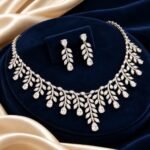 18K Gold Pear Cut Lab Grown Diamond Floral Necklace Set with Earrings - Image 3