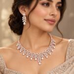 18K Gold Pear Cut Lab Grown Diamond Floral Necklace Set with Earrings - Image 5