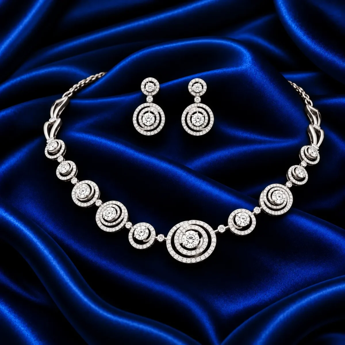 18K Gold Radiant Circle Lab Grown Diamond Necklace Set - Image 2