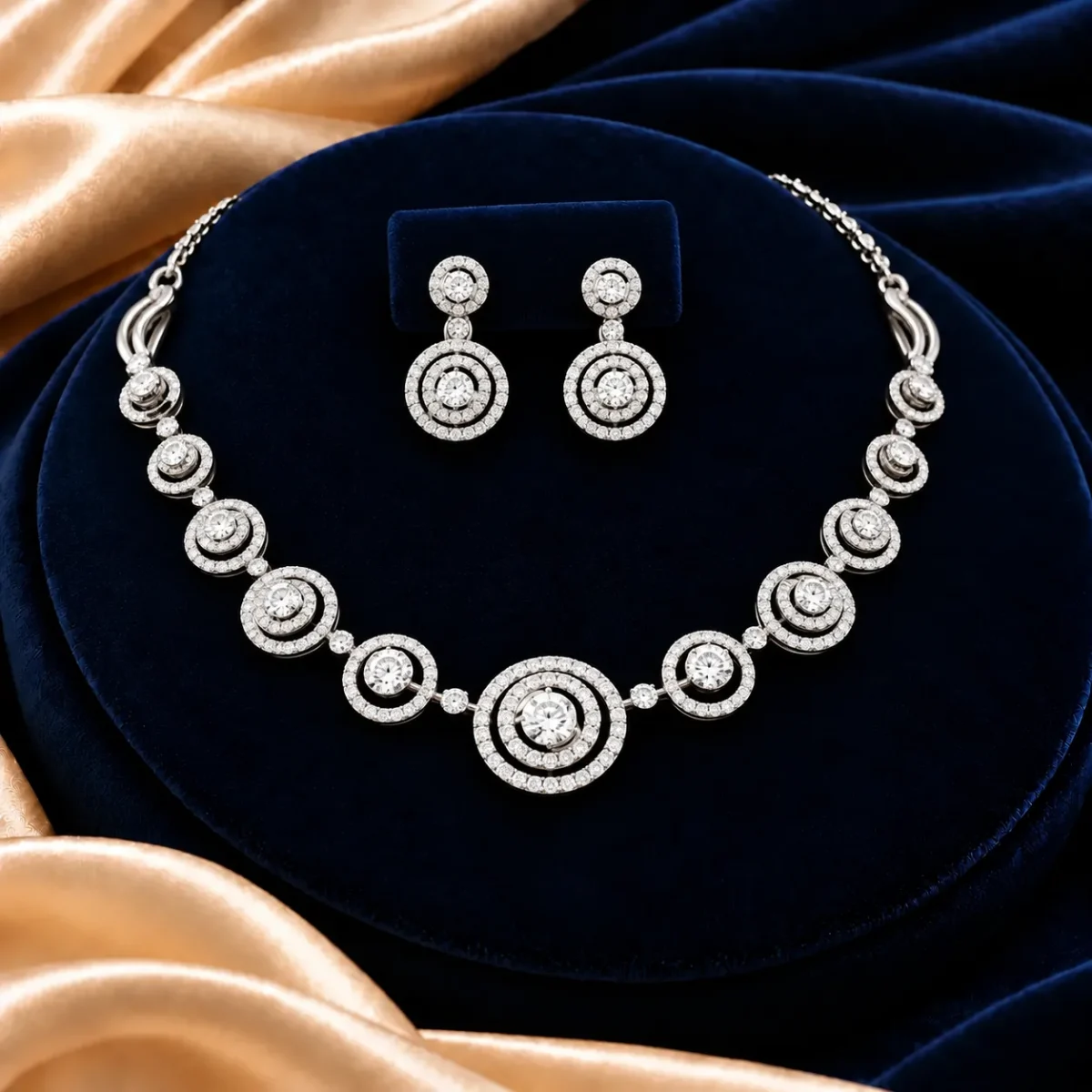 18K Gold Radiant Circle Lab Grown Diamond Necklace Set - Image 4