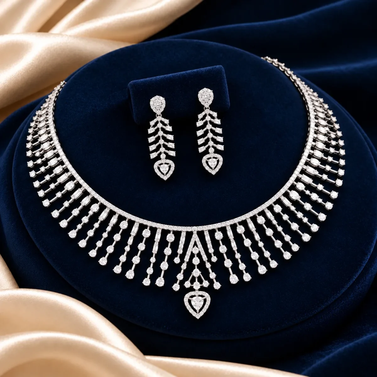 18K Gold Radiant Drop Lab Grown Diamond Necklace Set with Earrings - Image 4