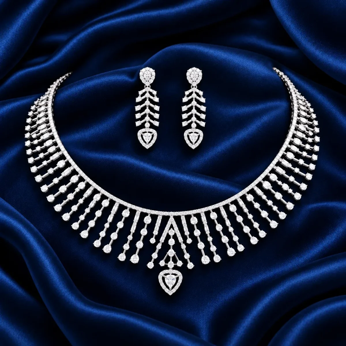 18K Gold Radiant Drop Lab Grown Diamond Necklace Set with Earrings - Image 2